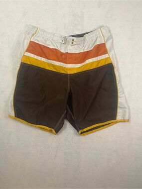 Y2K Swimwear: OP Men's Brown, Orange & Yellow Colorblock Swim Shorts size XL